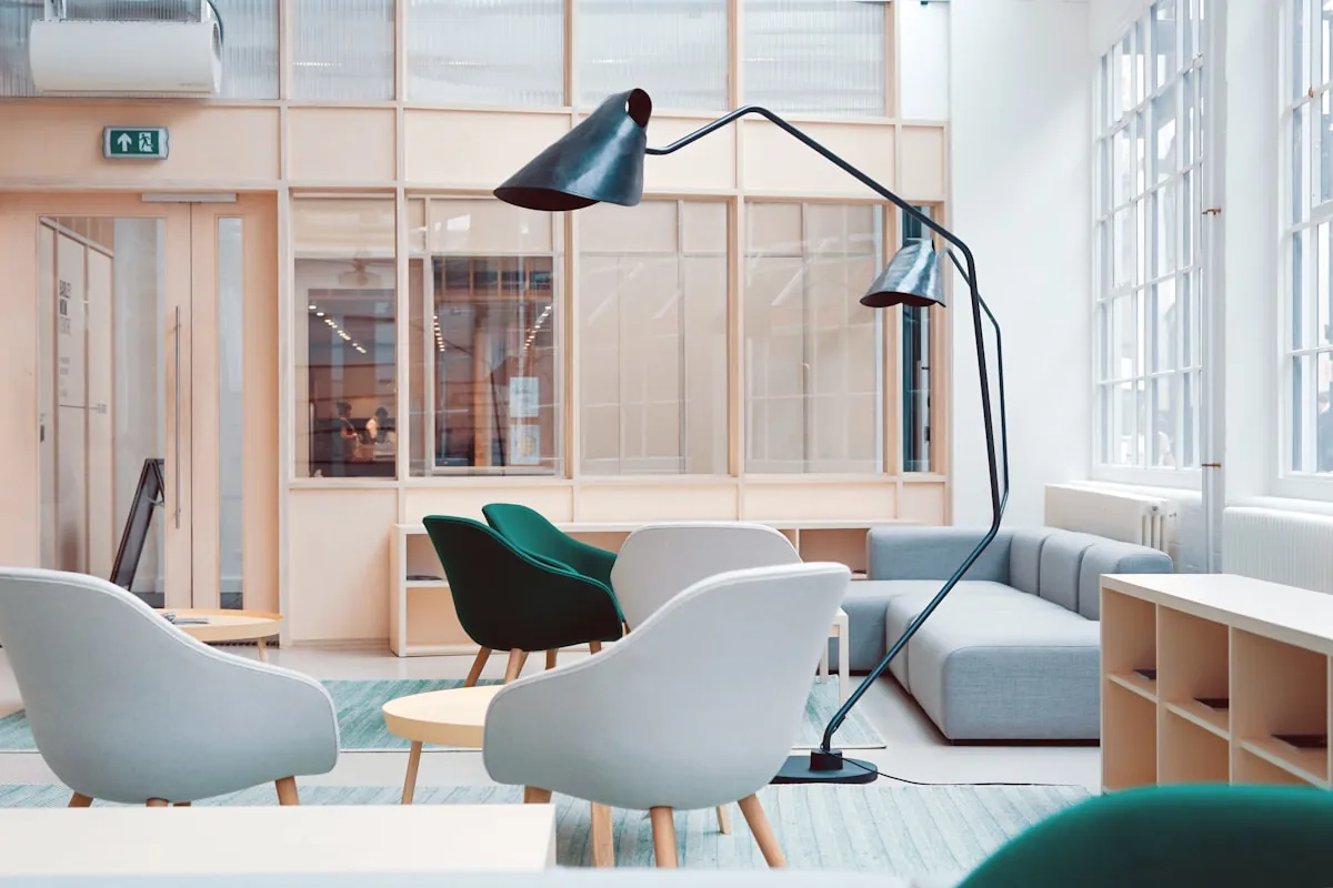 Modern commercial interior with workspace furniture
